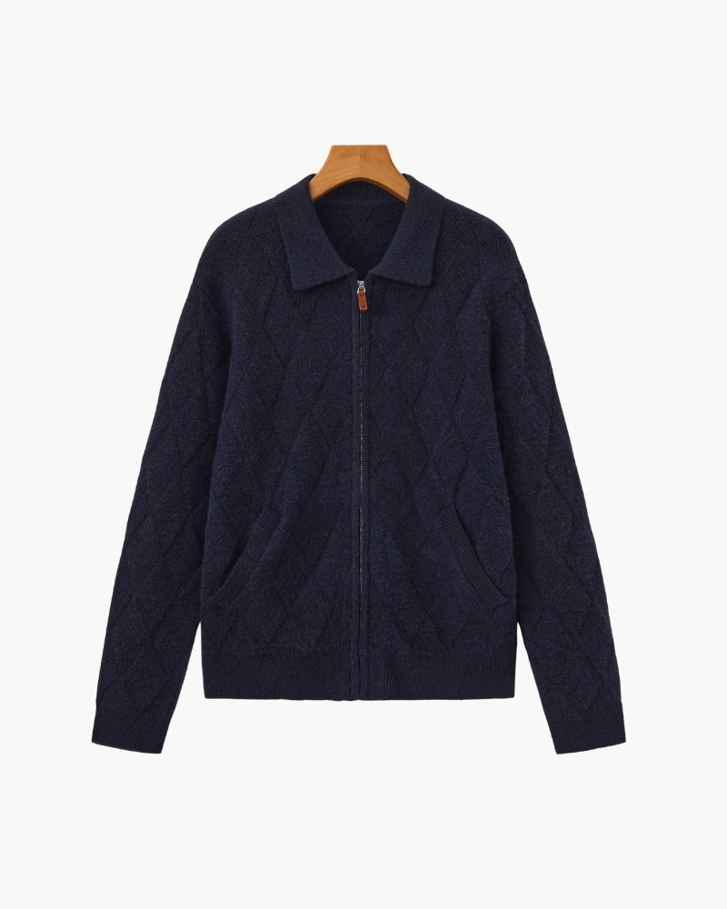 Heritage Diamond Knit Zip-Cardigan