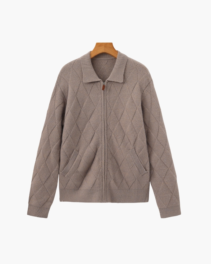 Heritage Diamond Knit Zip-Cardigan
