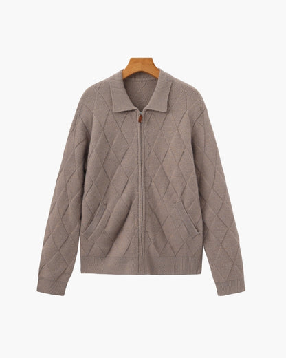 Heritage Diamond Knit Zip-Cardigan