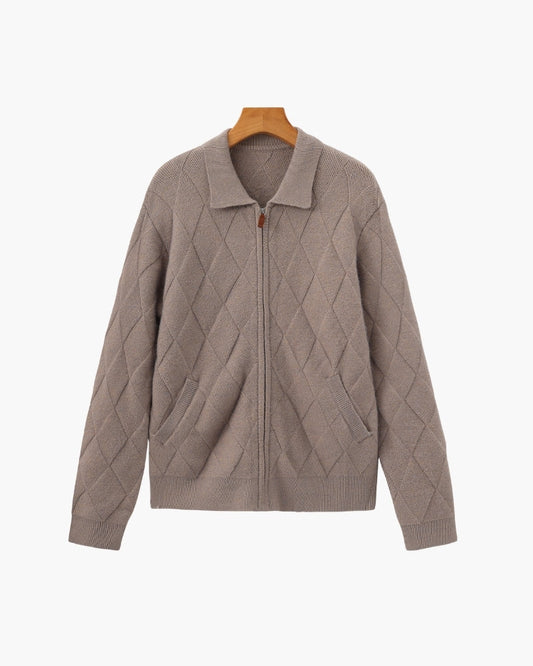 Heritage Diamond Knit Zip-Cardigan