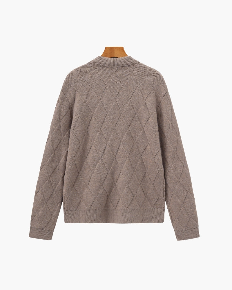 Heritage Diamond Knit Zip-Cardigan