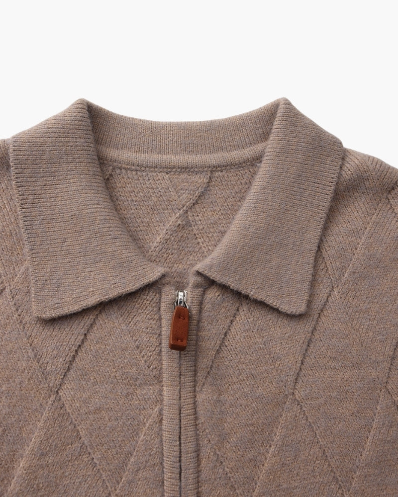 Heritage Diamond Knit Zip-Cardigan
