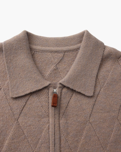 Heritage Diamond Knit Zip-Cardigan