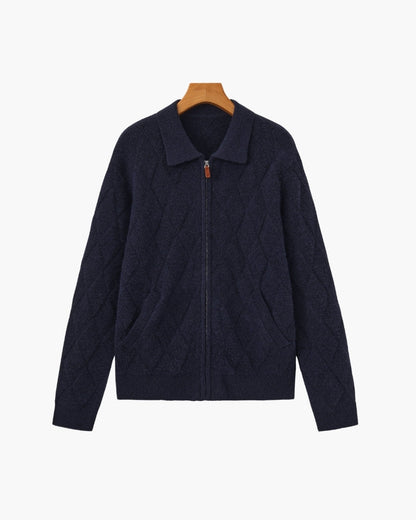 Heritage Diamond Knit Zip-Cardigan