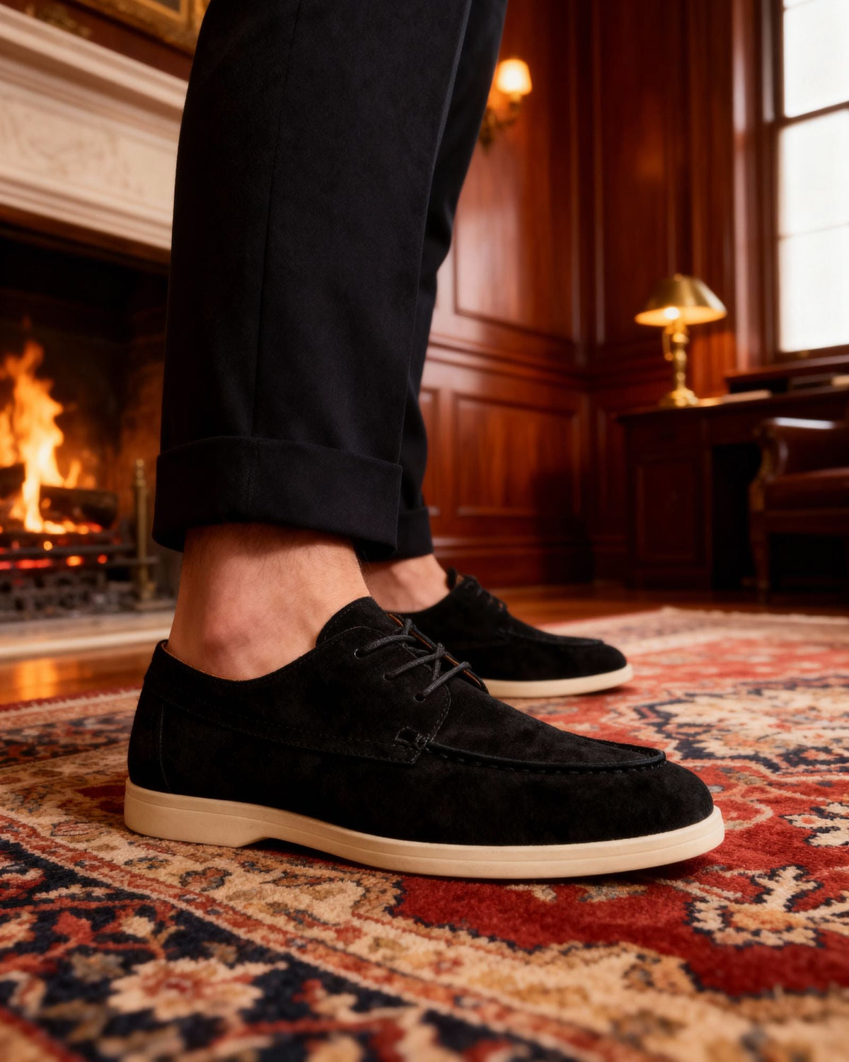 Premium-Schnürschuhe aus Wildleder - Schwarz